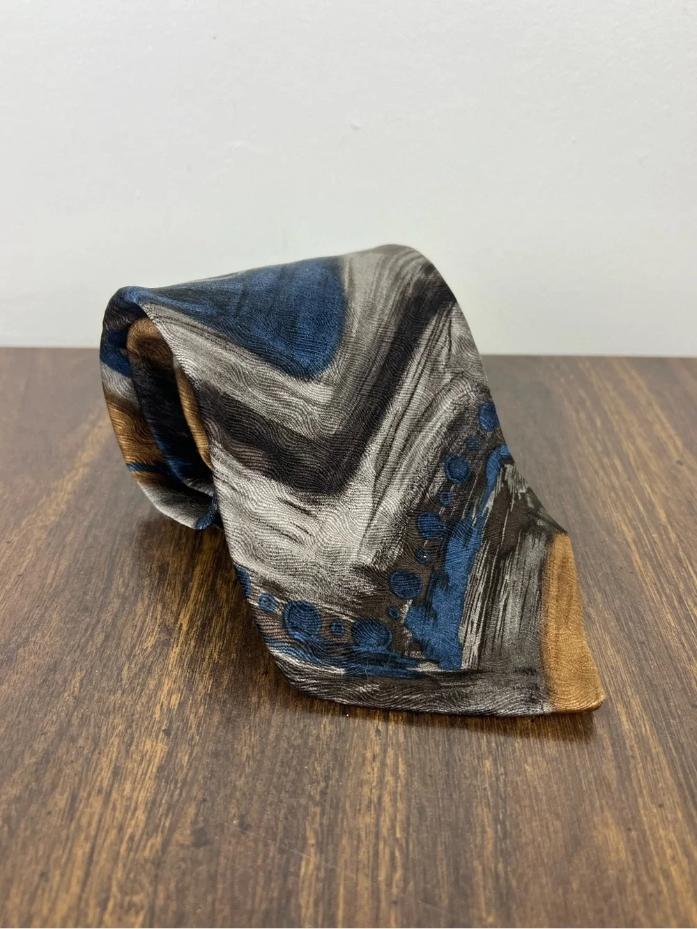 Vintage 1980-90s 100% Silk Men's Tie Abstract Paint Blue Green Brown USA Hipster